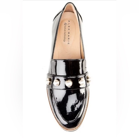 🔳 Alex Marie 🔳 Black Patent Leather Loafers with Pearl Accents  Size 9.5 - Picture 2 of 13